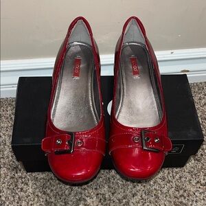Women's Red Buckle Flats